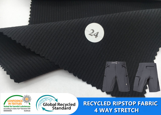 Recycled 92 Polyester 8 Spandex Fabric Ripstop 75D 4 Way Stretch Fabric ...